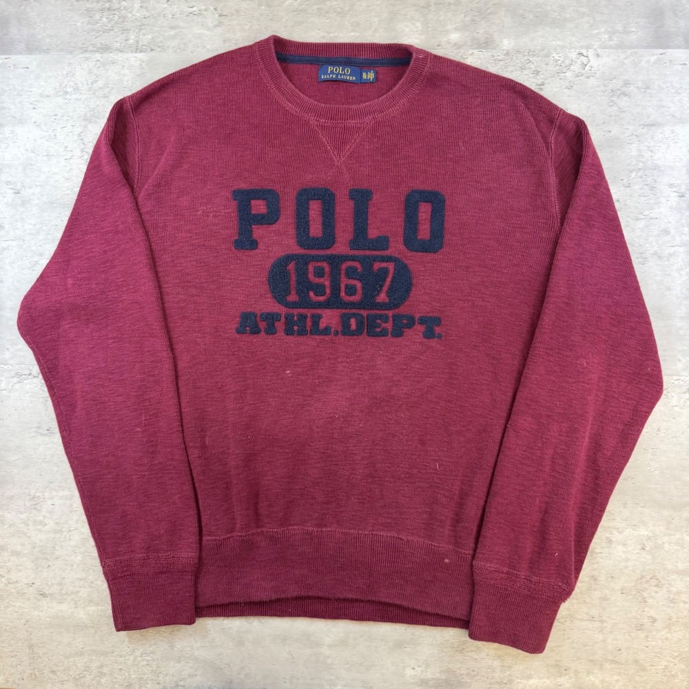 Polo Ralph Lauren Mens XL Burgundy Chenille Patch 1967 Athl Dept Sweatshirt